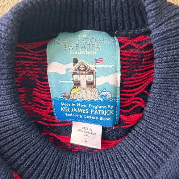 EUC Kiel James Patrick Toasty Coasty Sweater Blue Red Lobster Size L - Picture 3 of 7